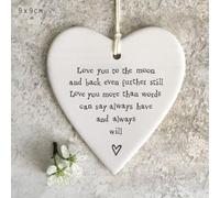 East of India Cuore in porcellana da appendere - Love You to the Moon: elegante ornamento decorativo, regalo premuroso per esprimere amore e affetto