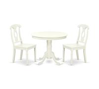 East West Furniture ANKE3-LWH-W - Set da 3 pezzi composto da un tavolo rotondo da cucina con piedistallo e 2 sedie da pranzo, 91 x 91 cm, bianco lino