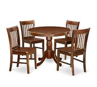 East West Furniture ANNO5-MAH-W - Set da pranzo composto da un tavolo rotondo per sala da pranzo con piedistallo e 4 sedie in legno, 91 x 91 cm, mogano