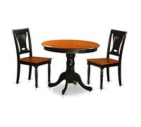 East West Furniture ANPL3-BLK-W - Set di 3 mobili per sala da pranzo composto da un tavolo rotondo da cucina con piedistallo e 2 sedie da pranzo, 91 x 91 cm, colore: nero e ciliegia