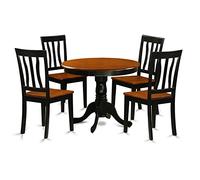 East West Furniture ANTI5-BLK-W - Set di 5 tavoli da cucina per 4 persone, include un tavolo rotondo per sala da pranzo con piedistallo e 4 sedie da pranzo, 91 x 91 cm, colore: nero e ciliegia