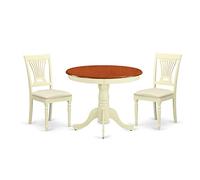 East West Furniture Antico set di 3 pezzi per piccoli spazi, contiene un tavolo rotondo con piedistallo e 2 sedie da pranzo in tessuto di lino, 91 x 91 cm, latticello e ciliegia
