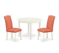 East West Furniture BOEN3-LWH-78 - Set composto da tavolo e sedie da cucina, 3 pezzi, composto da un tavolo rotondo per sala da pranzo e 2 sedie da sala da pranzo in ecopelle rosa con fenicottero, 106