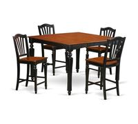 East West Furniture Chelsea - Set da 5 pezzi con tavolo quadrato da cucina con foglia di farfalla e 4 sedie da pranzo, 137 x 137 cm, nero e ciliegia