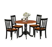 East West Furniture Dlan5-Bch-W - Set da pranzo, 5 pezzi con 4 sedie in legno, colore: Nero