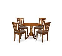 East West Furniture DLAV5-SBR-C - Set dinette per 4 persone, composto da tavolo rotondo e 4 sedie in tessuto di lino, 106 x 107 cm, colore: marrone