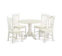 East West Furniture DLDO5-WHI-W Dublin - Set da 5 pezzi composto da un tavolo rotondo da cucina con ripiano e 4 sedie da pranzo, 106 x 107 cm, colore: bianco lino