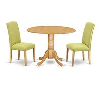 East West Furniture DLEN3-OAK-07 - Set da 3 pezzi composto da un tavolo rotondo per sala da pranzo con piega e 2 sedie in tessuto di lino Limelight, 107 x 107 cm, rovere