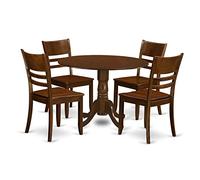 East West Furniture DLLY5-ESP-W - Set da 5 pezzi con tavolo da cucina e sedie, include un tavolo da pranzo rotondo con piega e 4 sedie da pranzo, 106 x 107 cm, colore: caffè
