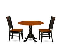 East West Furniture DLWE3-BCH-W Dublin - Set da cucina composto da un tavolo rotondo con ripiano e 2 sedie per sala da pranzo, 106 x 107 cm, colore: nero e ciliegia