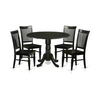 East West Furniture DLWE5-BLK-W - Set dinette per 4 persone, composto da tavolo rotondo e 4 sedie per sala da pranzo, 106 x 107 cm, colore: nero