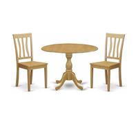 East West Furniture DMAN3-OAK-W - Set da 3 pezzi con tavolo da cucina e sedie, composto da un tavolo rotondo per sala da pranzo con piega e 2 sedie in legno massello, 106 x 107 cm, rovere