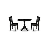 East West Furniture DMVA3-BLK-W - Set dinette per piccoli spazi, 3 pezzi, composto da un tavolo rotondo con piega e 2 sedie, 106 x 107 cm, colore: nero