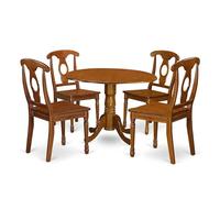 East West Furniture Dublin - Set da 5 pezzi composto da tavolo rotondo per sala da pranzo e 4 sedie in legno, 106 x 106 cm, colore: marrone