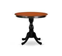East West Furniture ESKE3-BCH-W - Set dinette per piccoli spazi, composto da un tavolo rotondo con piedistallo e 2 sedie da cucina, 76 x 76 cm, colore: nero e ciliegia