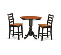 East West Furniture JAFA3-BLK-W - Set da 3 pezzi per bancone da cucina per piccoli spazi, contiene un tavolo rotondo per sala da pranzo con piedistallo e 2 sedie da pranzo, 91 x 91 cm, nero e ciliegia