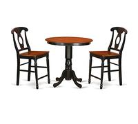 East West Furniture JAKE3-BLK-W - Set di 3 pezzi con tavolo da pranzo rotondo con piedistallo e 2 sedie per sala da pranzo, 91 x 91 cm, nero e ciliegia