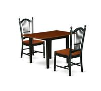 East West Furniture NDDO3-BCH-W - Set da 3 pezzi con tavolo rettangolare in legno e 2 sedie per sala da pranzo, 76 x 122 cm, colore: nero e ciliegio