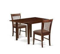 East West Furniture NDNO3-MAH-C - Set dinette per piccoli spazi, 3 pezzi, composto da un tavolo da pranzo rettangolare con piega e 2 sedie da pranzo in tessuto di lino, 76 x 122 cm, mogano