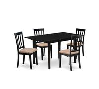 East West Furniture NOAN5-BLK-C - Set di tavolo da pranzo per 4 persone, con tavolo rettangolare da cucina con foglia di farfalla e 4 sedie imbottite in tessuto di lino, 81 x 137 cm, colore: nero