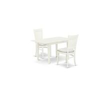 East West Furniture NOVA3-LWH-C - Set da 3 pezzi composto da un tavolo rettangolare per sala da pranzo con foglia di farfalla e 2 sedie imbottite in tessuto di lino, 81 x 137 cm, bianco lino