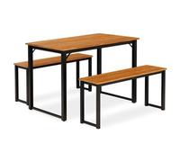 East West Furniture Parmer - Set da pranzo con struttura in metallo, 3 pezzi, per piccoli spazi, contiene un tavolo rettangolare e 2 panche, 109 x 71 x 76 cm, piano nero e legno marrone