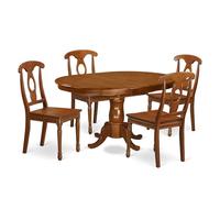 East West Furniture PONA5-SBR-W - Set di mobili per sala da pranzo, 5 pezzi, include un tavolo da cucina ovale con foglia di farfalla e 4 sedie da pranzo, 106 x 152 cm, colore: marrone