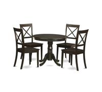 East West Furniture Set da cucina antico per 4 persone, composto da tavolo rotondo per sala da pranzo con piedistallo e 4 sedie in legno massello, 91 x 91 cm, colore: cappuccino