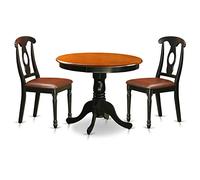 East West Furniture Set di 3 sedie in pelle nera per sala da pranzo con 2 sedie in pelle