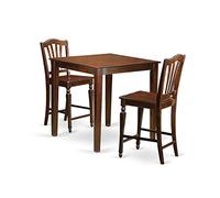 East West Furniture VNCH3-MAH-W - Set da 3 pezzi per pub, altezza bancone, per piccoli spazi, contiene un tavolo quadrato da pranzo e 2 sedie da cucina, 91 x 91 cm, mogano