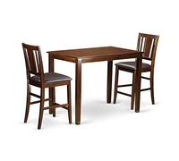 East West Furniture YABU3-MAH-LC Yarmouth - Set da 3 pezzi per pub, altezza bancone, per piccoli spazi, contiene un tavolo da pranzo rettangolare e 2 sedie imbottite in ecopelle, 76 x 121 cm, mogano
