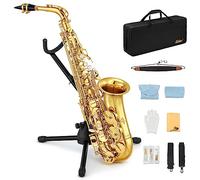 Eastar AS-Ⅱ Sassofono contralto per studenti E Flat Gold Lacquer Sax contralto per principianti Kit completo con custodia per sax da trasporto Cinghie per bocchino Supporto per ance