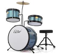 Eastar Batteria per Bambini per età 3-10 Anni, Junior Drum Set con Rullante, Tom, Grancassa, Pedale Grancassa, Sedile e Bacchette(Azzurro)