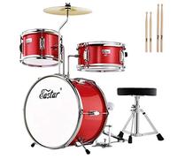 Eastar Batteria per Bambini per età 3-10 Anni, Junior Drum Set con Rullante, Tom, Grancassa, Pedale Grancassa, Sedile e Bacchette (Rosso)