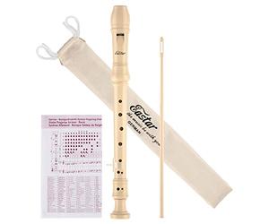 Eastar ERS-21GN, Flauto dolce soprano per bambini e principianti, con diteggiatura tedesca, in do, in 3 pezzi, con kit di pulizia, poggiadito, custodia in cotone, schema di diteggiatura, naturale