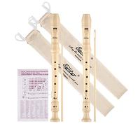 Eastar ERS-22B, Set di 2 flauti dolci soprano con diteggiatura barocca e tedesca, in do, per bambini principianti, in 3 pezzi con kit di pulizia, poggiadito, custodia in cotone, schema di diteggiatura