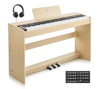 Eastar EUP-110 Pianoforte Digitale 88 Tasti Pesati, Pianoforte Elettrico Domestico per Principianti, con Cuffie, Adesivi Musicali, Schermo, 3 Pedali, Connessione Wireless - Colore Legno Chiaro