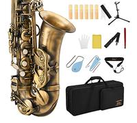 Eastar Sassofono contralto, finitura anticata, bronzo, stile vintage, in eb, per studenti e principianti, kit completo con custodia per il trasporto, cinghie per bocchino, ance e supporto, spazzola