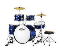 Eastar - Set di batteria per adulti, 56 cm, 5 pezzi, per principianti, con piatti a pedale, sgabello e bacchette, colore: blu metallizzato