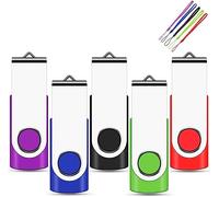Eastbull - confezione da 5 pezzi di chiavette USB 2.0 Flash Drive dal design girevole, penna memory stick ripiegabile per archiviazione (colori misti con cordino) Multi-colours 16 Gb