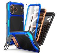 Eastcoo Custodia in metallo resistente compatibile con iPhone 17 Pro Max, custodia robusta a corpo intero con cavalletto, metallo in lega di zinco + silicone + vetro temperato, antiurto, per iPhone 17