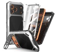 Eastcoo Custodia in metallo resistente compatibile con iPhone 17 Pro Max, custodia robusta a corpo intero con cavalletto, metallo in lega di zinco + silicone + vetro temperato, antiurto, per iPhone 17