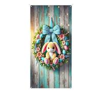 Easter Banner - Cute Waterproof Backdrop | Front Door Sign Happy Bunny Decor | 35x70 Inch For Office Classroom Farmhouse Porch Entryway Yard Garden Spring Holiday Party Outdoor Patio Celebration
