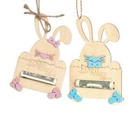 Easter Basket Filler -Bunny Money Holder | Card Holder, 2 Piece Wooden Bunny Shape Easter Money Holders, Decorative Gift Card Basket Stuffers For Boys And Girls, Cute Rabbit Cash Clip For Nursery, Sch