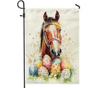 Easter Brown Horse With Colorful Easter Eggs Indoor Bandiere Verticale Resistente Alle Intemperie Flag Colore Vivido Bandiera Da Giardino Per Casa Festival Decorazione 30X45Cm