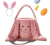 Easter Bunny Basket for Kids, Personalized Soft Fabric Egg Hunt Basket, Cute Fluffy Rabbit Tote with Plush Ears for Boys & Girls, Large Easter Baskets for Candy & Gifts (Pink)