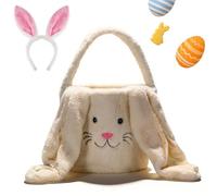 Easter Bunny Basket for Kids, Personalized Soft Fabric Egg Hunt Basket, Cute Fluffy Rabbit Tote with Plush Ears for Boys & Girls, Large Easter Baskets for Candy & Gifts (White)