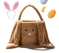 Easter Bunny Basket for Kids, Personalized Soft Fabric Egg Hunt Basket, Cute Fluffy Rabbit Tote with Plush Ears for Boys & Girls, Large Easter Baskets for Candy & Gifts (Brown)