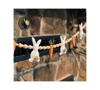 Easter Bunny Carrot Garland, Easter Rabbit Carrot Eggs Garlands, Rabbit Carrot Front Door Wreath Wooden Beads Rabbit Hanging Banners Spring Ornament