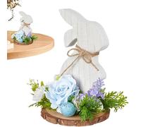 Easter Bunny Decor - Wood 20cm, Rabbit Figurine, Farmhouse Easter Decor, Rustic Floral Design | Bunny Table Centerpiece For Living Room, Kitchen, Shelf, Table, Spring Decoration, Home Display